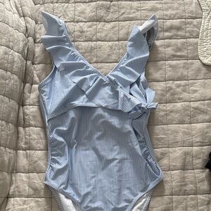 Blue Striped Ruffle Swimsuit